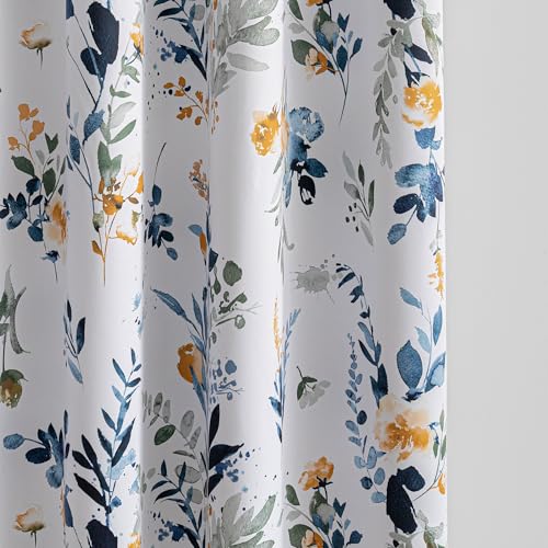 MYSKY HOME 95% Blackout Floral Curtains 63 inch Long 2 Panels for Bedroom Living Room Flower Patterned Room Darkening Thermal Insulated Soundproof Grommet Window Treatments, 52" Wide, Yellow and Blue - color: Yellow and Blue, size: 52"W x 63"L (Pack of 2)