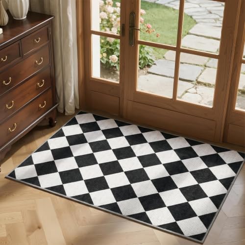 GarveeHome Checkered Entryway Rug 2x3 Black Diamond Washable Front Door Rug - color: Black/White, size: 2' x 3' (Rectangular)