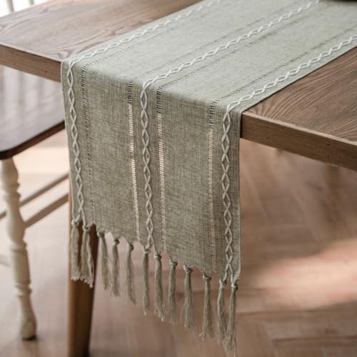 ZAIIVE Geometric Patterned Table Runner with Tassels ,Rustic Table Runners 72 Inches Long for Dresser Home Dining Table Decor (Sage Green, 12x72'') - color: Sage Green, size: Table Runner, 12x72"