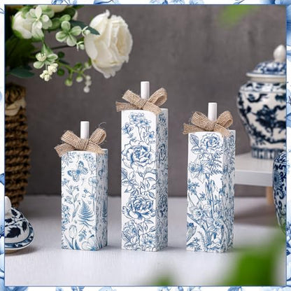 MiniInflat Chinoiserie 3 Pcs Table Decor, Wooden Block Sign Tiered Tray - style: Chinoiserie