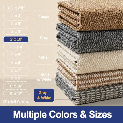 Faux Jute Rug Runner 2'x10', Washable & Non-Slip, Grey & White - color: Grey & White, size: 2' x 10' (Rectangular)