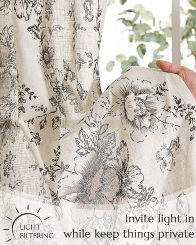 jinchan Black Floral Kitchen Tier Curtains Alice 24 Inches Tie Top 2 Panles - color: Alice Black on Linen, size: 26"W x 24"L (Pack of 2)