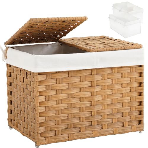 SETVSON Storage Basket with Lid Woven Wicker Baskets, 35L Natural - color: Natural, size: 35L-15.7L*11.8W*11.8H