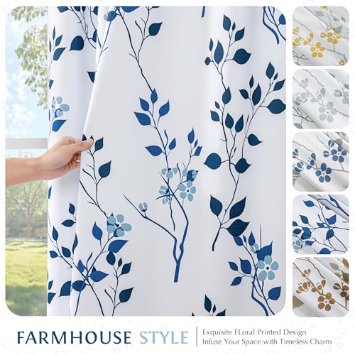 Beauoop Floral 100% Blackout Curtains for Bedroom Navy Blue 52X84 2 Panels