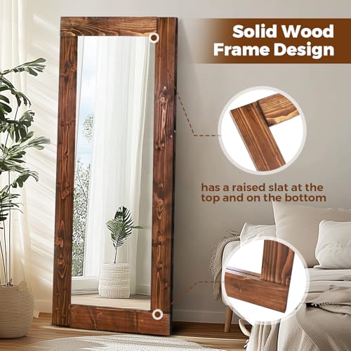 58x24in Full Length Mirror, Solid Wood Convex Frame, Brown - color: Brown-convex Frame, size: 58"L x 24"W
