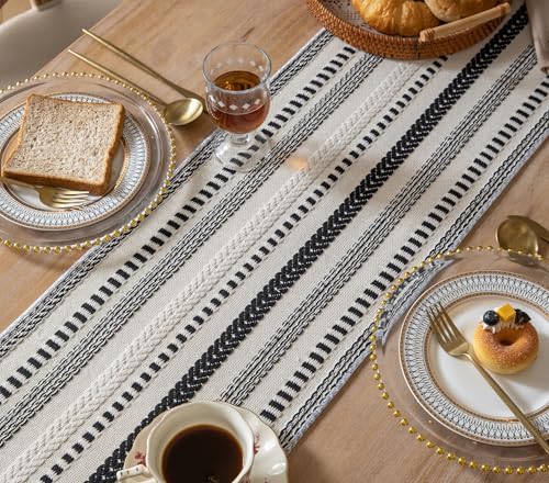 Caflife Black and Beige Woven Rustic Boho Table Runner 72 Inchs Long - color: Black, size: 13x72Inch