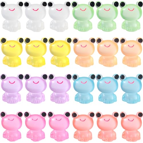 24pcs Luminous Mini Resin Frog, Glow in The Dark Frog Statues, Miniature Statues Craft Decor for Terrarium Moss Landscape Garden Dollhouse- 8 Colors - color: 8 Colors-24pcs