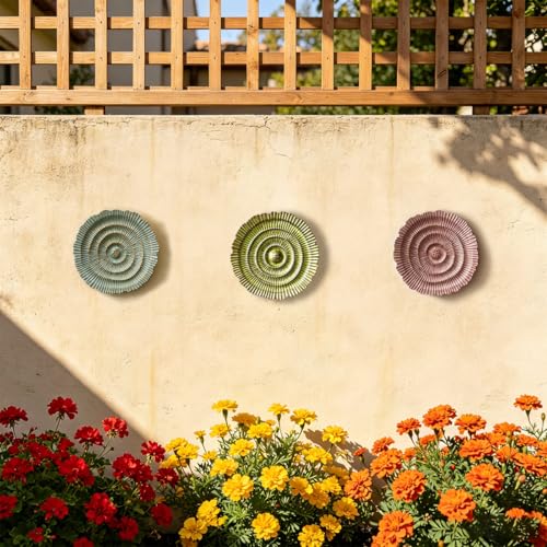 Metal Wall Sculpture, 10'' Round Textured Radiant Sunburst Wall Decor - color: 053A-Pink