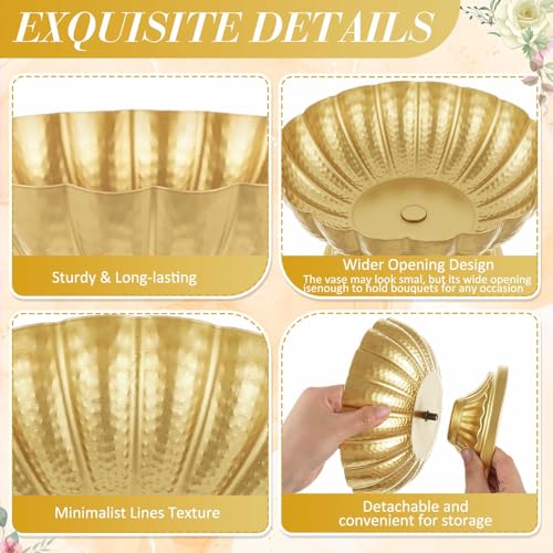 2 Pcs Metal Compote Vase, Floral Centerpiece Bowls, Bright Gold - color: Bright Gold
