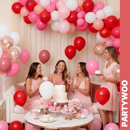 PartyWoo Pink and Red Balloons 66pcs 12 Inch Pink Red White Gold Balloons - color: Red-2863