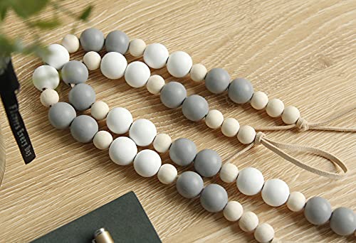 2 Pack Wood Bead Curtain Tieback, Boho Curtain Holdback for Wall - color: White, Gray, Wood Color