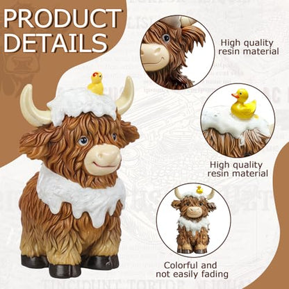 2 Pcs Resin Highland Cow Bathroom Figurines Decor, Bathroom Style - style: Bathroom