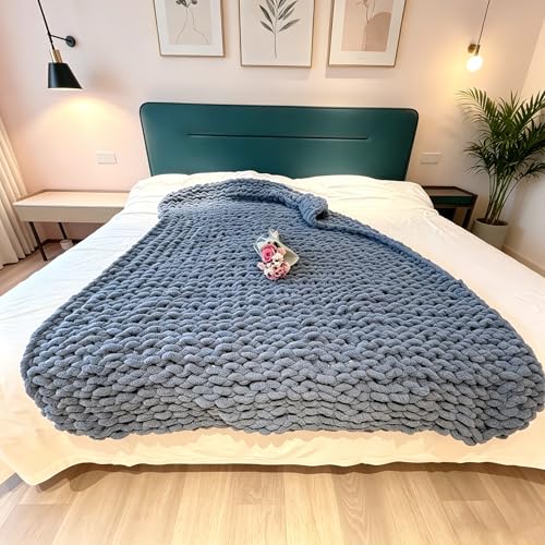 Soft Chunky Knit Throw Blanket for Couch, Cozy Warm Knitted Blankets - color: Airy Blue, size: 40"x60"(Medium Size Throw)