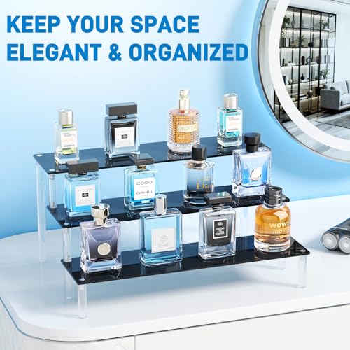 2 Packs Acrylic Display Stand Riser,3 Tier Perfume Organizer Cupcake Stand - color: Black, size: 11.6x3.1 inch