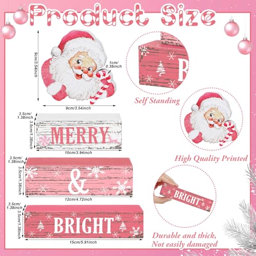 Geelin 4 Pcs Christmas Santa Wooden Table Decor Pink Winter Tiered Decor - style: Santa