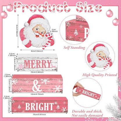 Geelin 4 Pcs Christmas Santa Wooden Table Decor Pink Winter Tiered Decor - style: Santa