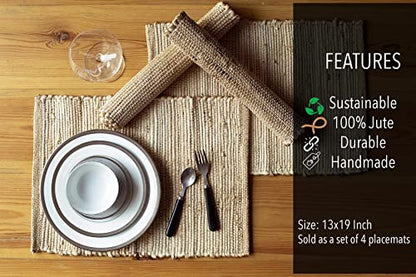 Chardin Home Eco-Friendly Natural Jute/Hemp Placemats 13''x''19, Set of 4 Natural/Beige Table Mats | Perfect for Holidays, Thanksgiving, Christmas, or Everyday Meals - size: 13x19 Inch.