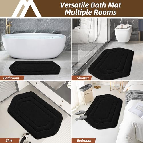 COSY HOMEER Plush Non-Slip Bath Mat, Black, 17" x 27" - color: Black, size: 17" x 27" (Oval)
