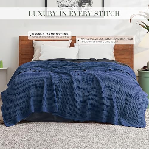 100% Cotton Waffle Weave Blanket for Hot Sleepers, Queen 92" x 90" - color: Navy, size: Queen(92"x90")