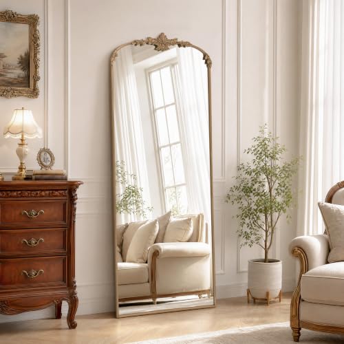 Besdomus Arched Full Length Mirror: 26"x63" Long Vintage Gold Floor Mirror - size: 63"L x 26"W