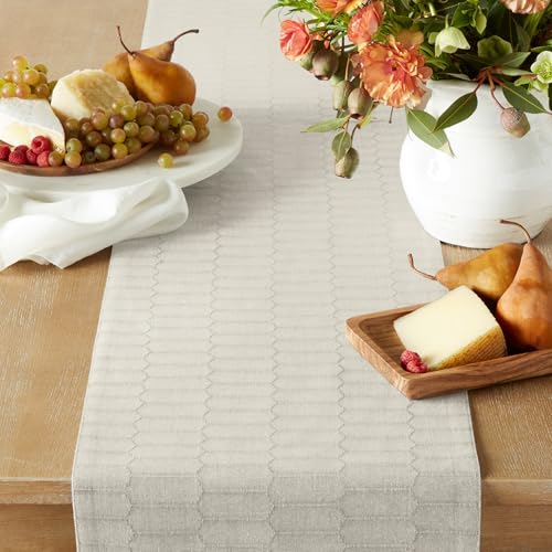 Martha Stewart Honeycomb Modern Farmhouse Reversible Table Runner, Natural, 15"x72" - color: Natural