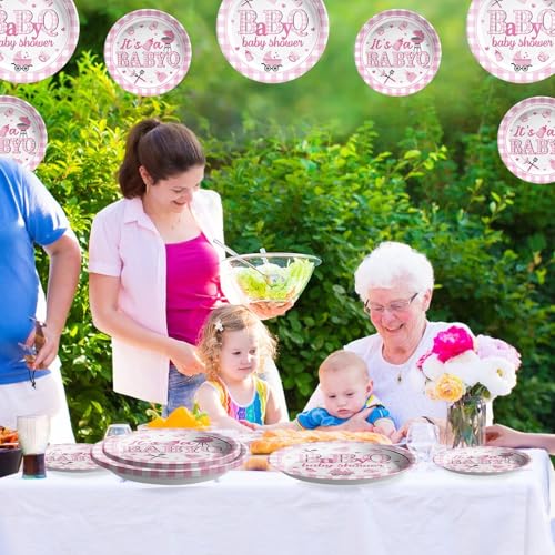 Grencian 96 Pcs BBQ Baby Shower Decorations for Girls, Serves 24 - style: Pink BBQ Kit