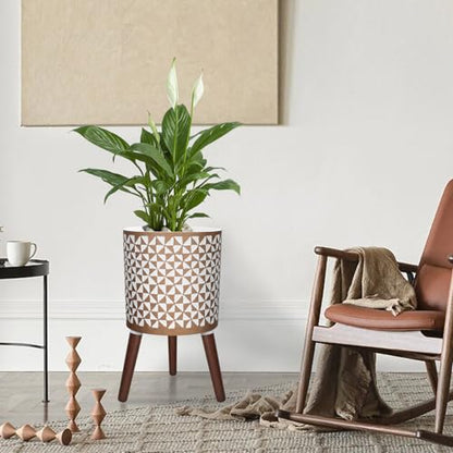 12 Inches Plant Pot with Stand with Legs - color: White and Gold Pinwheel