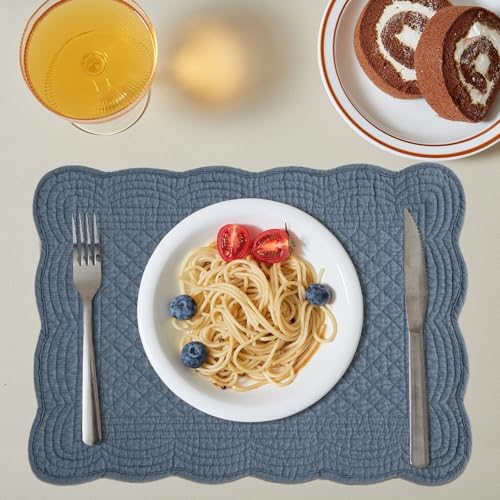 HOMBYS Quilted Placemats Set of 6 Washable-13x18 inches Rectangular Placemats for Kitchen Table-100% Cotton Fabric Rectangular Table Mats, (Blue) - color: Blue