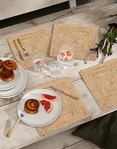 Ramanta Home Jute Braided Placemats Set of 4 14x14 Inches - Natural - size: 14x14 Inches