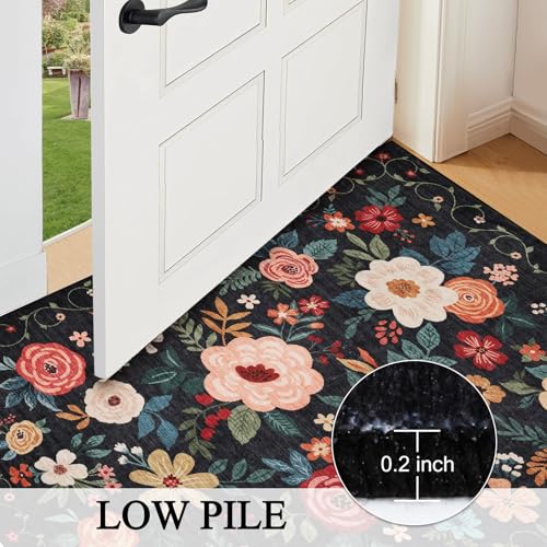 DUKINO 2x12 Washable Runner Rug, Non Slip Long Kitchen Runner Rug, Black - color: Black, size: 2' x 12' (Rectangular)