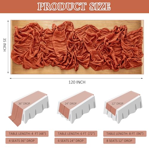 Cheesecloth Table Runner, 10 Ft, Boho Rustic, Terracotta, 1 Pcs - color: Terracotta