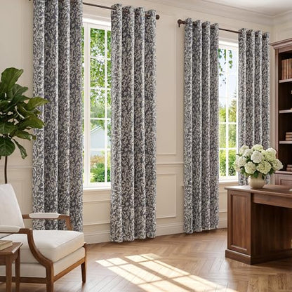 jinchan Blue Floral Curtians 90 Inch Room Darkening Grommet 2 Panels - color: *Dusty Blue, size: 50"W x 90"L (Pack of 2)