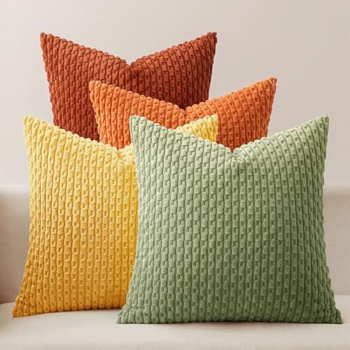 MIULEE Fall Burnt Orange Decorative Throw Pillow Covers 18x18 Set of 4 - color: Yellow Orange