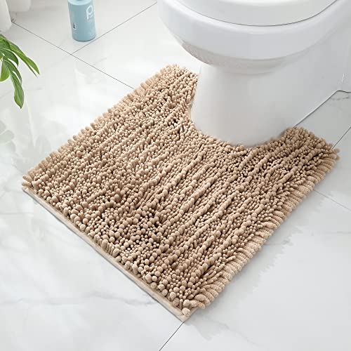 FLOLEOPA Bath Mat, Toilet Rugs U-Shaped, 24 X 20 Inches, Extra Soft Plush Bath Bathroom Rug, Super Absorbent, Non-Slip, Dry Quickly, Machine-Washable, Beige - color: Beige, size: 20x24 inches