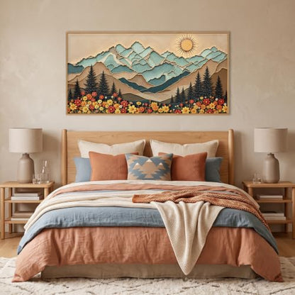 DRACIT Boho Wood Grain Mountain Framed Canvas Wall Art Set-40"*20" - color: Woodcut Style Mountain Wall Art, size: 40"L x 20"W