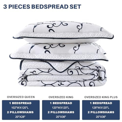 100% Cotton Oversized Queen Bedspread 120x102, Navy White - color: White/Navy Blue, size: Oversized Queen(120"x102")