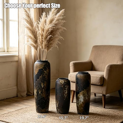 Black Rustic Ceramic Floor Vase, 15.7 Inch, Farmhouse Large Decor - size: 15.7 Inch