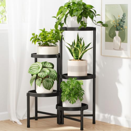 LASZOLA Plant Stand Indoor Outdoor with Large 10 Inch Plastic Tray, Black - color: Classic Black with Large Tray, size: 5 Tier