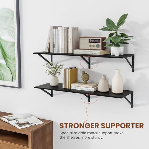 Heimlove 36W x 12D Deep Floating Shelves Set of 2 Black - color: Black With Black Metal Bracket, size: 36Wx12Dx5.8H