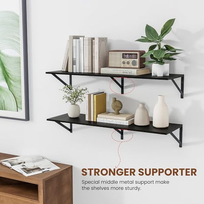Heimlove 36W x 12D Deep Floating Shelves Set of 2 Black - color: Black With Black Metal Bracket, size: 36Wx12Dx5.8H