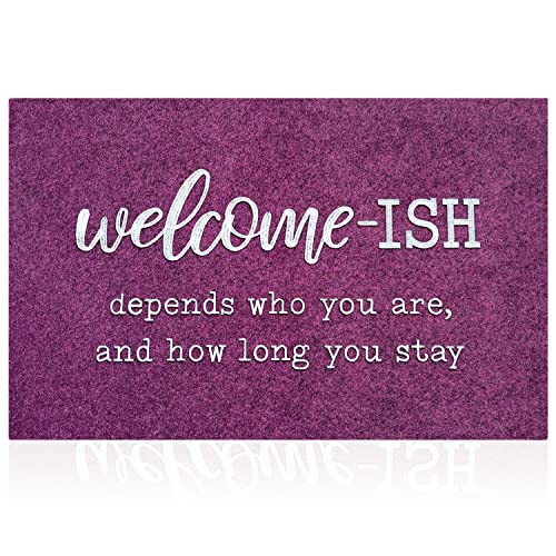 JJUUYOU Welcome Mats Front Door Mat Funny Welcome-ish Doormats Inside Outside Door mats Entryway Mats Low-Profile Resist Dirt Entrance Doormat - color: Welcome Ish-purple, size: 18" x 28"
