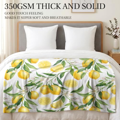 Jekeno Lemon Floral Throw Blanket 60"x80" White, Yellow Green Leaves - color: White Yellow, size: 60"x80"