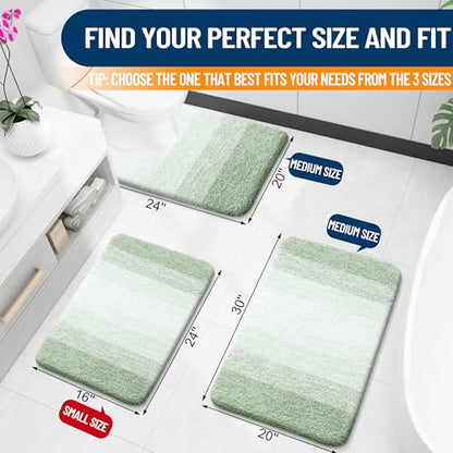 OLANLY Luxury Toilet Rugs U-Shaped 24x20, Soft Absorbent Microfiber Mat - color: Sage Green, size: 24" X 20" Contour Rug