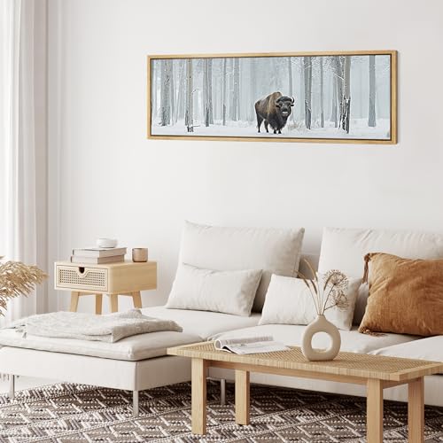 MUDECOR Large Framed Canvas Print Wall Art Majestic Bison in Winter Wonderland Antique Retro Fine Art Illustrations Decorative Colorful for Bedroom - 60"x20" - color: A04-2401-ll01, size: 60"L x 20"W