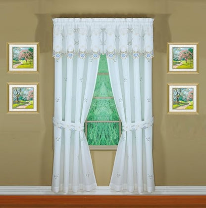 Today's Curtain Verona Reverse Embroidery Panel Pair and Tiebacks, 72", White/Blue, 80" W X 72" L - color: White/Blue, size: 80"W x 72"L (Pack of 1)