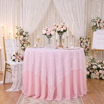 Rustic White Wedding Tablecloths Lace Chic Rectangular Embroidered Fabrics - color: Solid White, size: 120" x 60" (1Pc Rectangular)