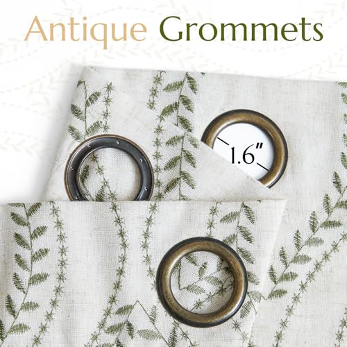 jinchan Boho Linen Curtains 63 Inch Green on Beige Grommet 2 Panels - color: Vine Green, size: 50"W x 96"L (Pack of 2)