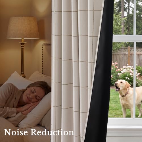 NICETOWN 100% Blackout Plaid Curtains for Kids Room, W52xL63, 2 Panels - color: Taupe, size: 52"W x 63"L (Pack of 2)