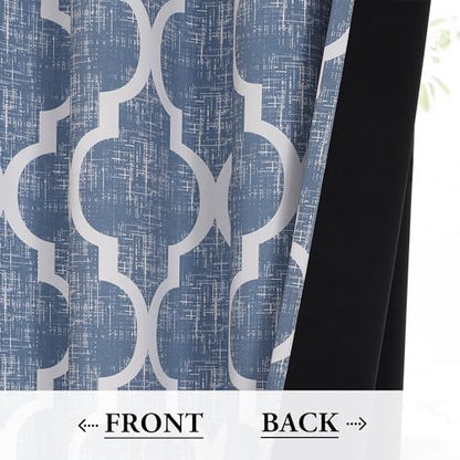 Beauoop Moroccan 100% Blackout Curtains Bedroom Blue 50x96 2 Panels - color: Rod Pocket | Blue, size: 50"W x 96"L (Pack of 2)