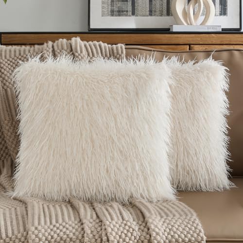 FUTEI Pack of 2 Faux Wool Throw Pillow Covers 18x18 Inch, Cream White - color: Cream White